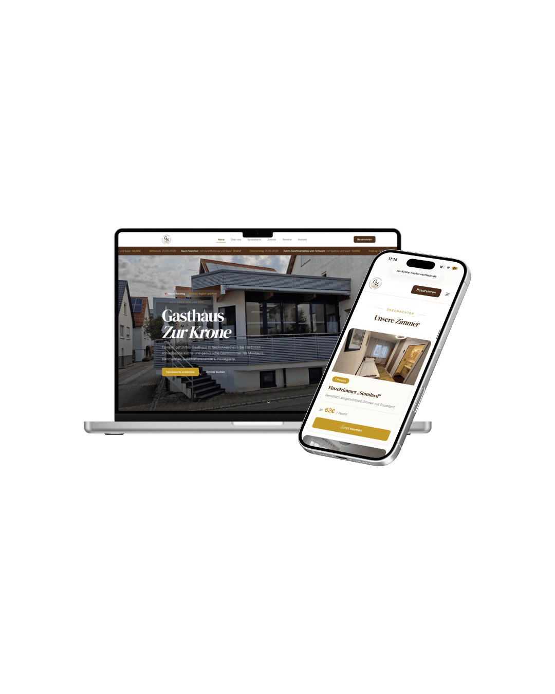 Webseite Projekt: Gasthaus Zur Krone – Relaunch der Website für ein traditionsreiches Gasthaus mit Pension in Neckarwestheim