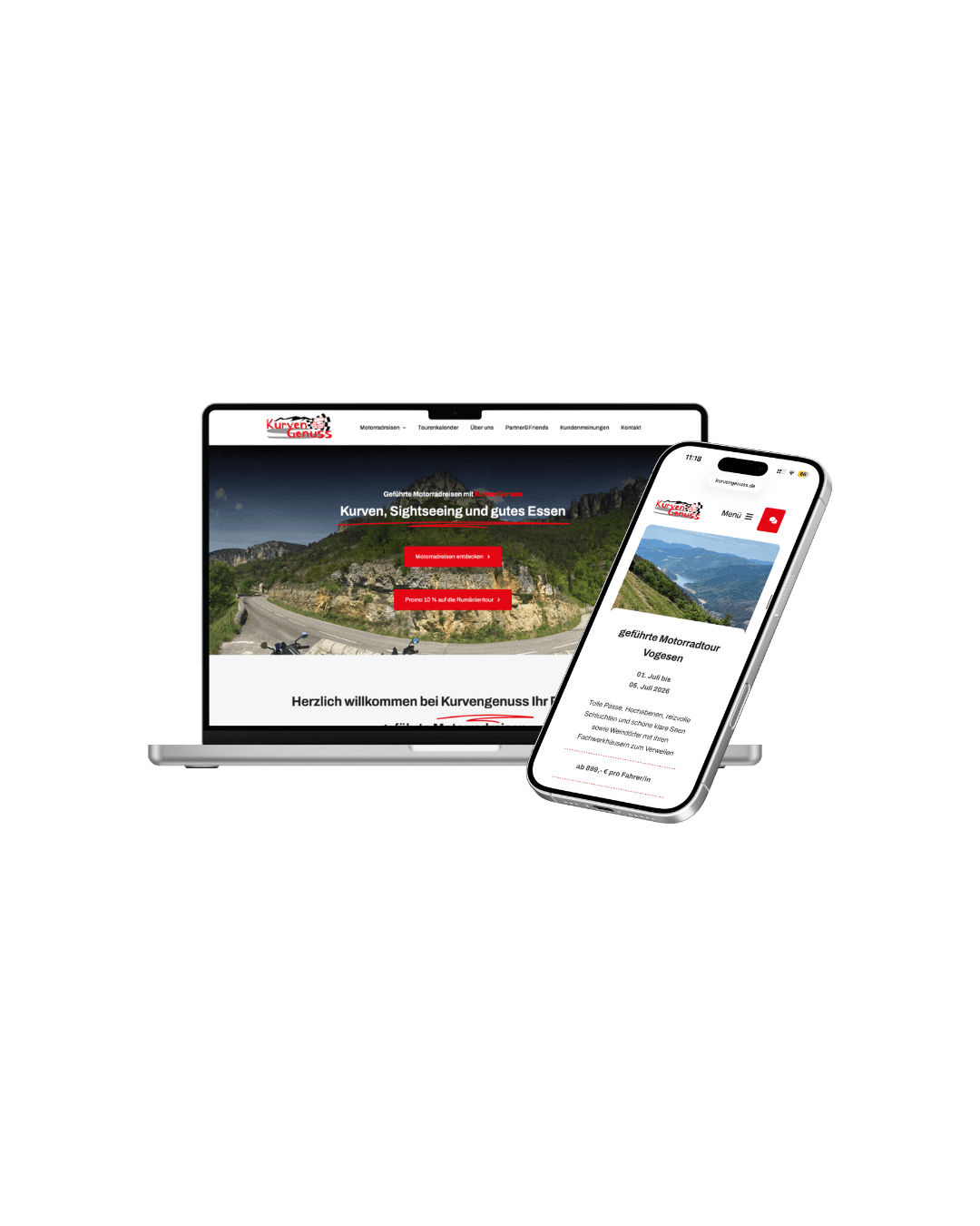 Webseite Projekt: Kurvengenuss – Website-Betreuung & SEO für Anbieter geführter Motorradreisen