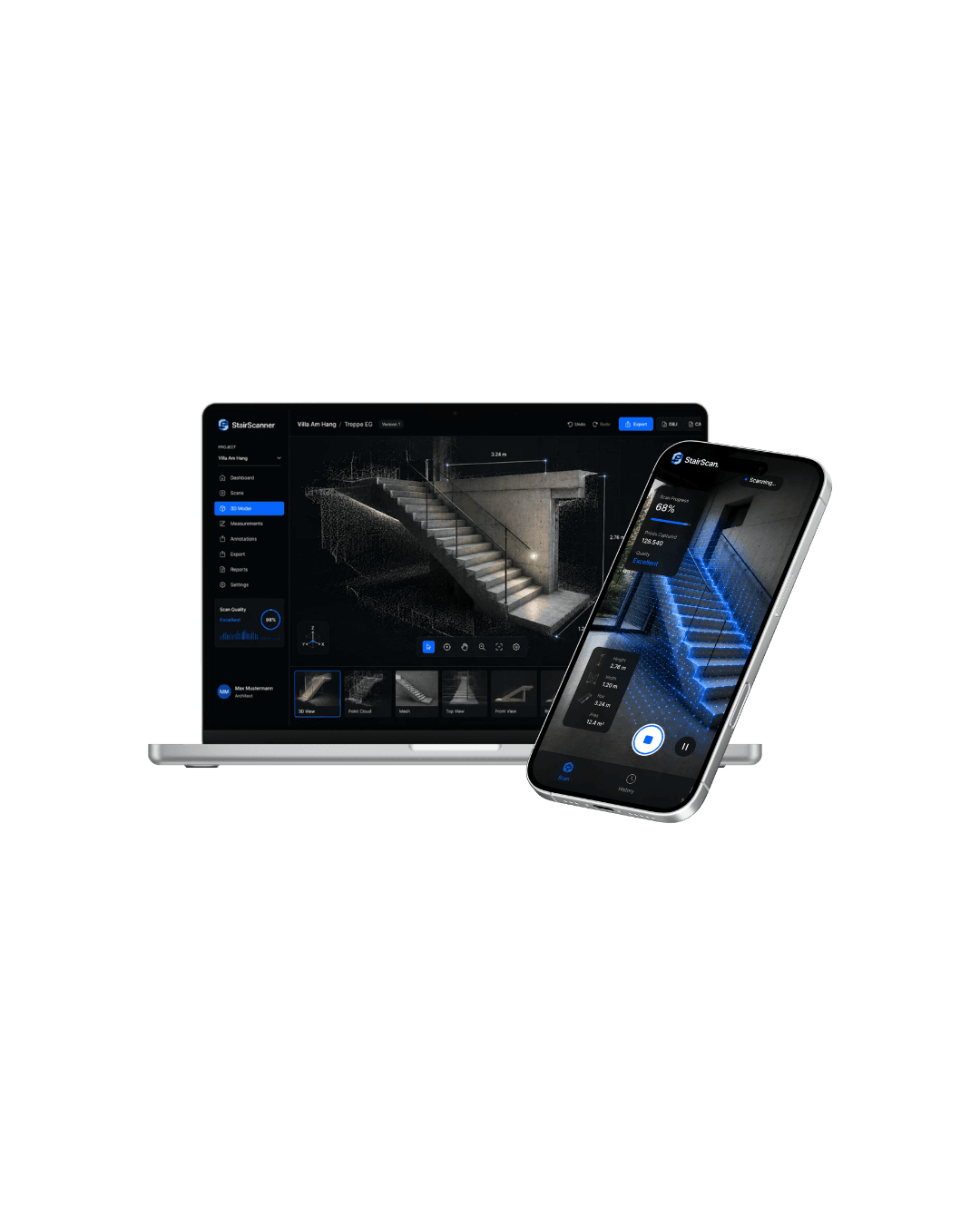 Webseite · App Projekt: StairScanner - AR – AR-MVP zum Einscannen von Treppen und realitätsnaher Darstellung mit wechselbaren Texturen